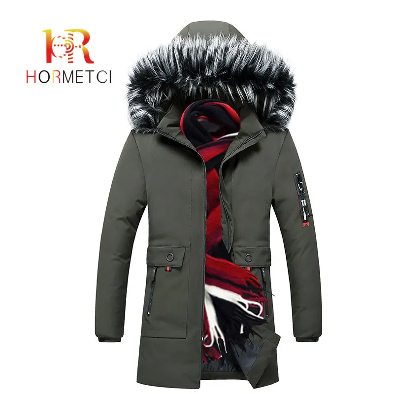 Парка hombre новинка 2019 зимние толстые куртки пальто с меховым воротником