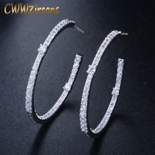 Cwwzircons Fashion Wanita Lingkaran Anting-Anting Lingkaran Bulat Micro Pave Cubic Zirconia Crystal Besar Perak Hoop Anting-Anting Perhiasan CZ428(China)