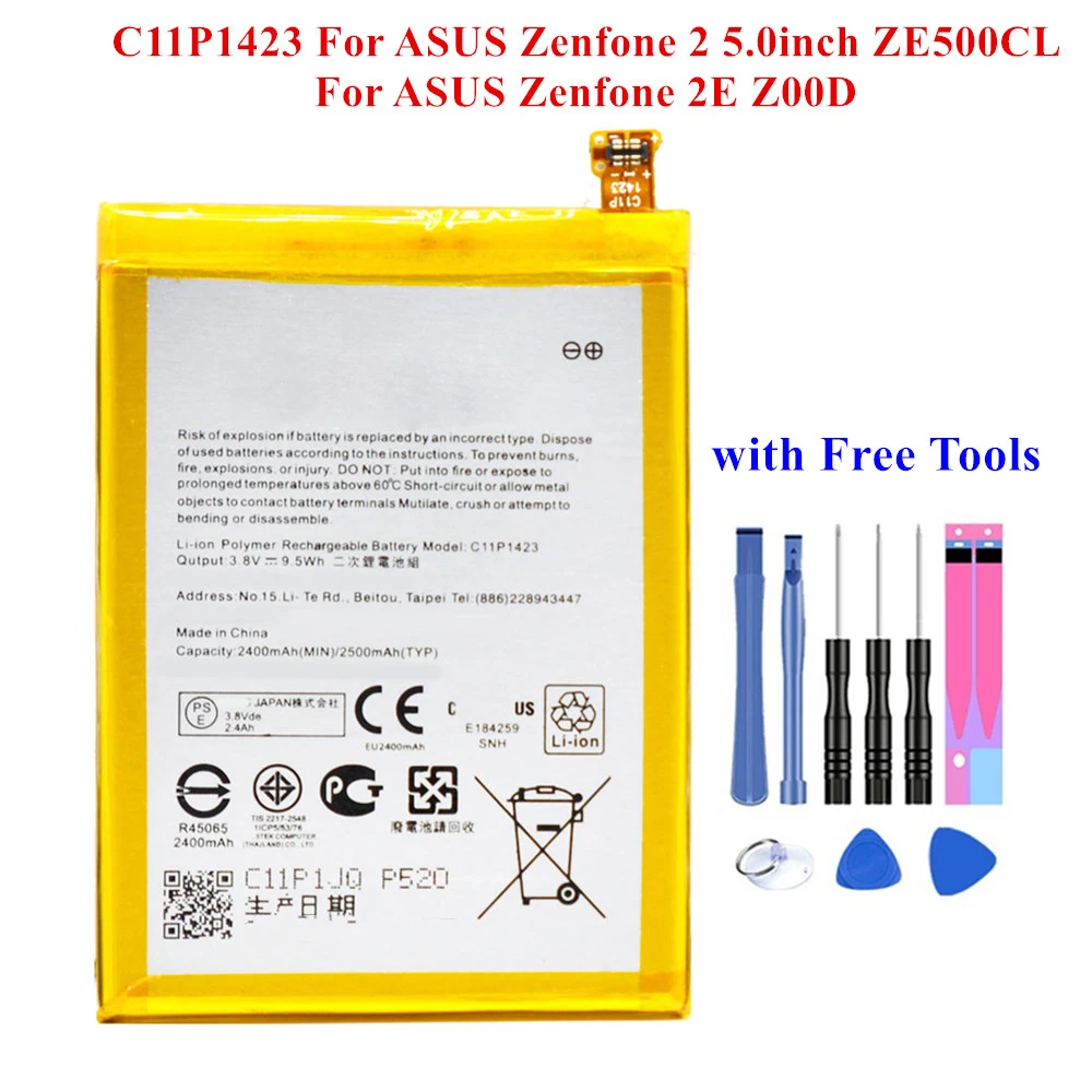 Аккумулятор C11P1423 для ASUS Zenfone 2 ZE500CL Z00D Zenfone2E 2400/2500mAh полная емкость литий-ионная полимерная Акку+ Бесплатные инструменты