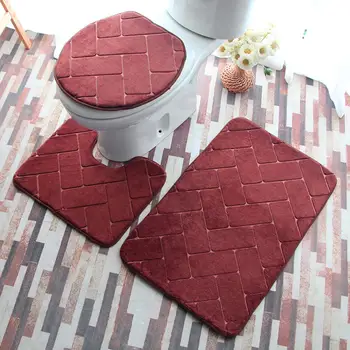 

3pcs Binding Toilet Lid Mat Aniti-slip Pad U-shaped Floor Carpet Flannel TPR Exquisite Printing Soft Bathroom Sets
