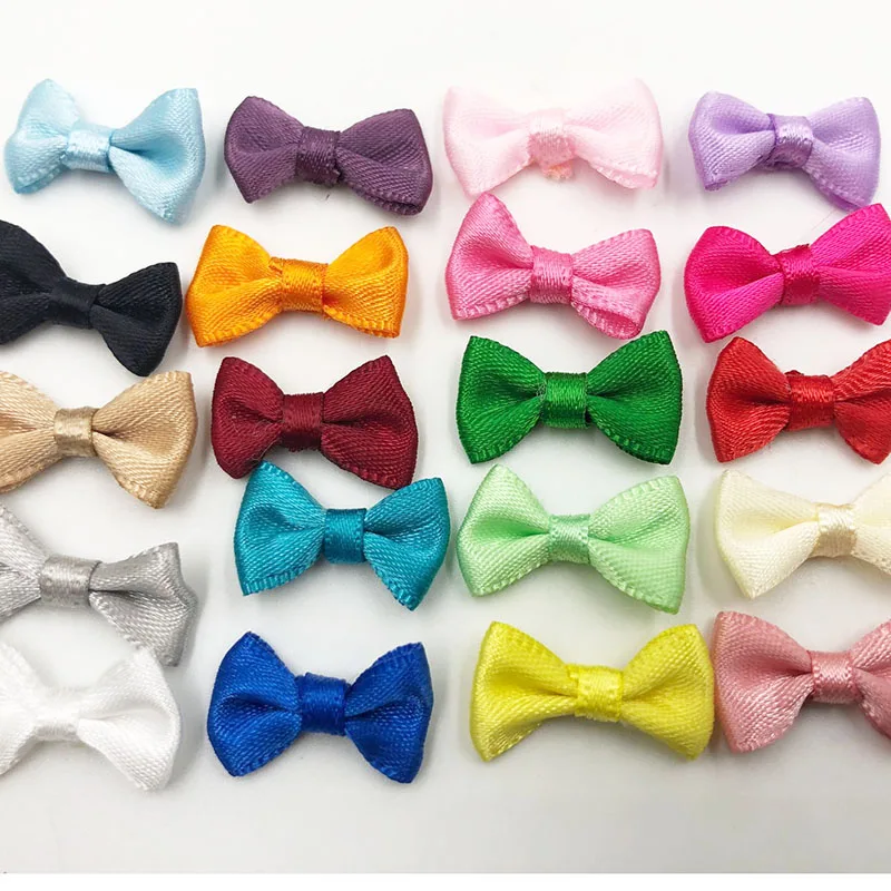 Satin Ribbon Bows Flower Appliques 100pcs for Sew Craft Kid's Cloth