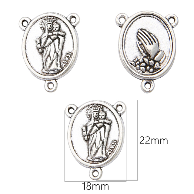 Antique Silver Metal Jesus Mother Mary Charm Pendants Connector for DIY Rosary Necklace Earring Tassel Jewelry Making