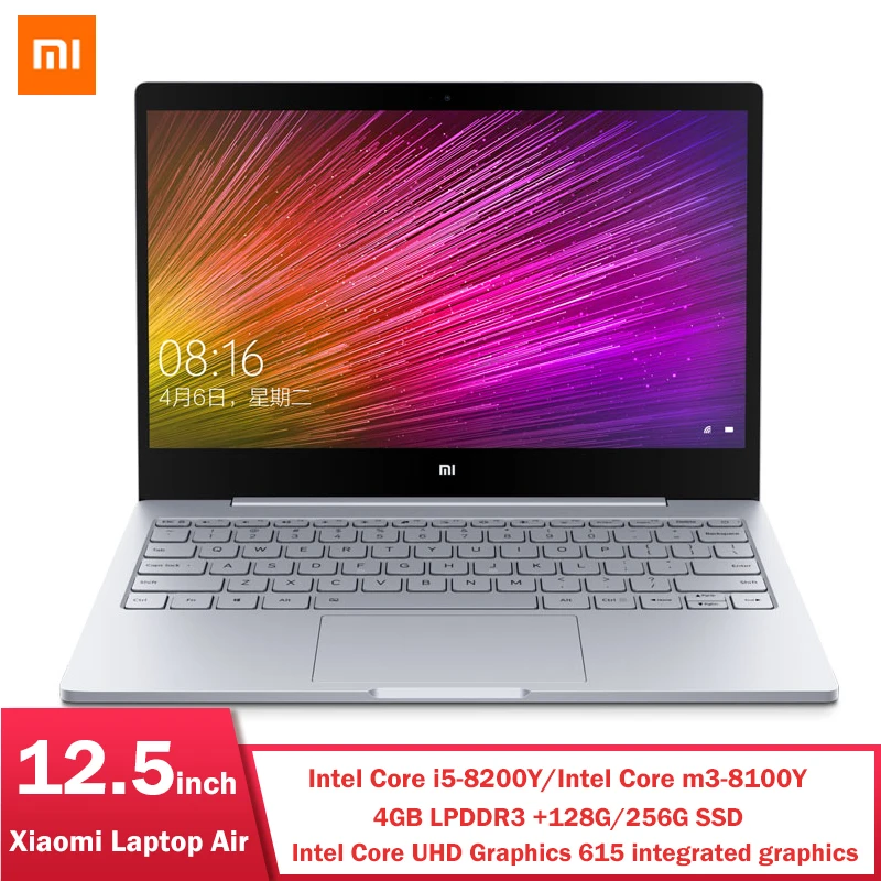 Оригинальный 2019 Xiaomi ноутбук Air 12,5 ''Intel Core M3-8100Y двухъядерный ноутбук 4 ГБ 128 ультратонкий Windows10 1080 P HD компьютер