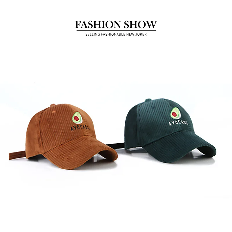 

Autumn And Winter New Style Korean-style INS Versatile Corduroy Avocado Embroidered Baseball Cap Women's Fashion Warm Brim Hat