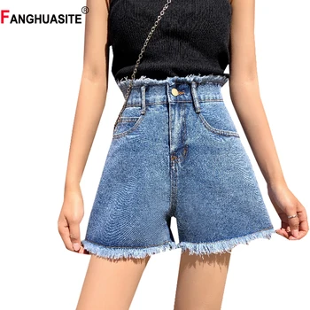 

Summer New Sexy Women's Jeans High Quality Loose High Waist Solid Color Fashion Ripped Shorts Pocket Casual Shorts Women CC9090