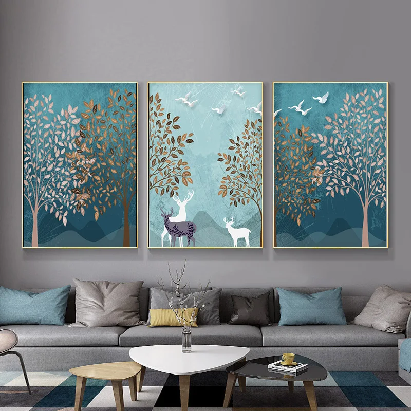 

Abstract Nordic Modern Home Decoration Poster Prints Canvas Painting Forest Landscape Wall Picture for Living Room Bedroom Decor