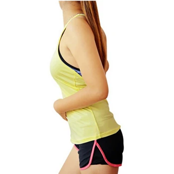 Ladies Elastic Quick Dry Vest Solid Color Cotton Casual Training Shirts Fitness Running Jogging Yoga Sports Gym Comfortable Vest - Цвет: Yellow