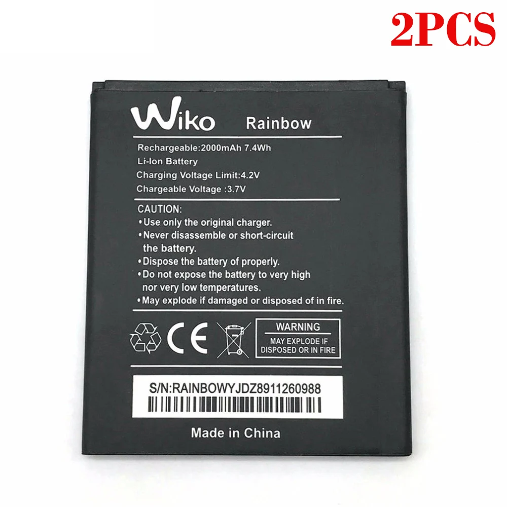 100% Оригинальный телефон аккумулятор для 2 шт. Wiko Rainbow 2000 мАч 3 7 Вт/ч в литиевая