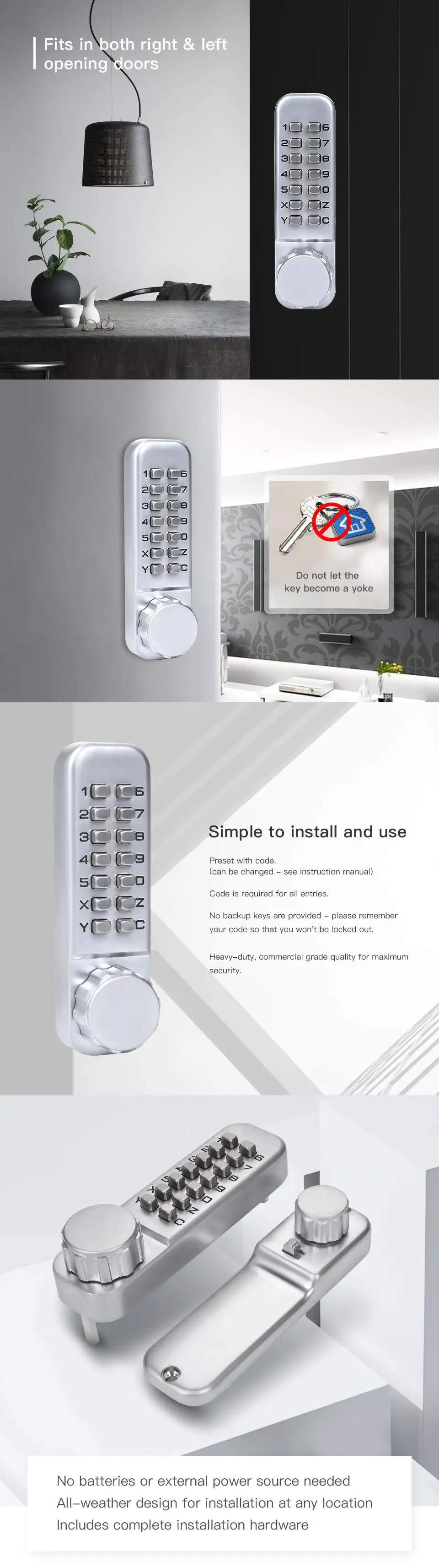 Цинковый сплав Keyless комбинация механический цифровой дверной замок без питания кнопочные кодовые замки для домашнего оборудования мебели