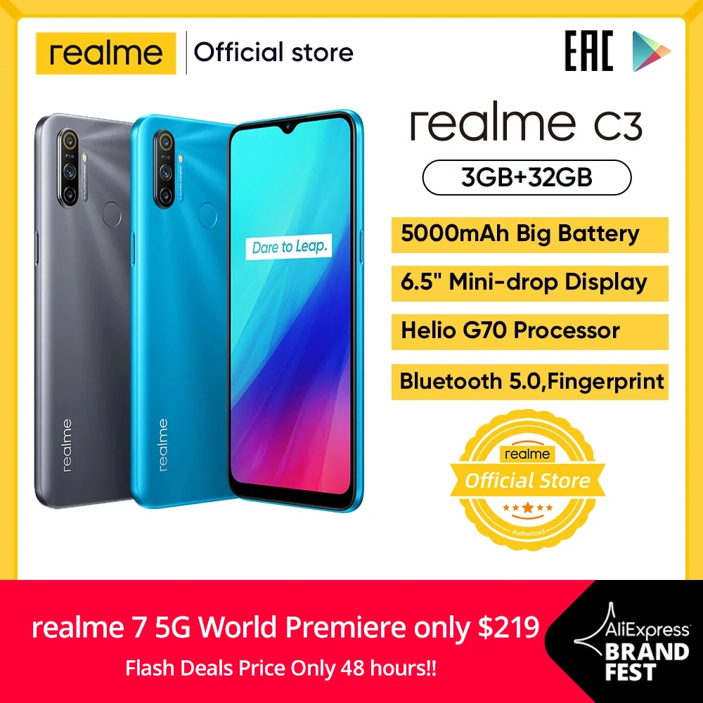 Realme C3 глобальная версия 3 Гб оперативной памяти Оперативная память 32GB Встроенная
