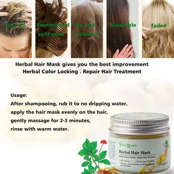 

Herbal Hair Treatment Mask Repairs Damage Hair Root Nutrition Soft Baking Oil Repairing Hair & Scalp Mask Color Locking TSLM1