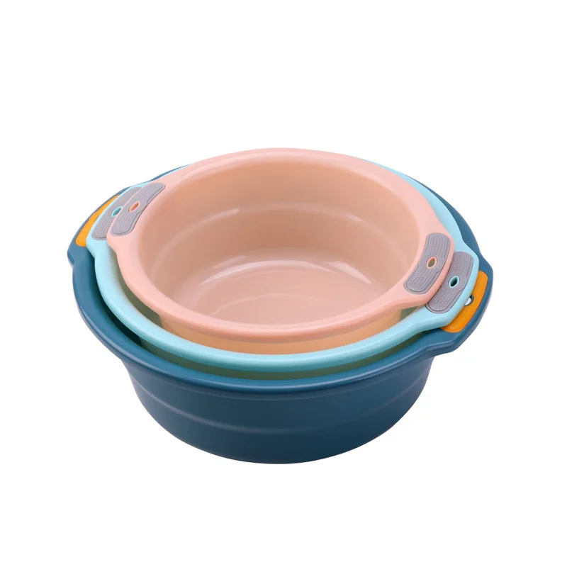Round Plastic Washbasin Dish Tub with Non-Slip Grips Clothes Washing Basin Portable Dish Tub Household Cleaning Tools Foot