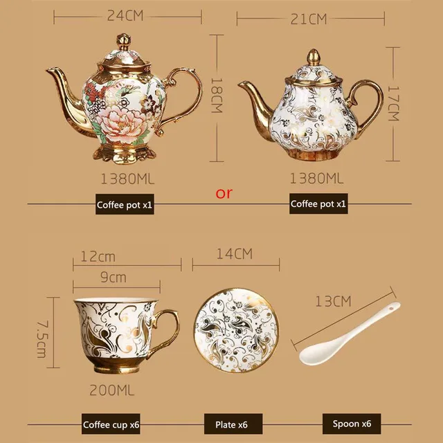 16Db Luxus Európai Teáskanna Kerámia Aranymintás Tea Edény És Csésze Tálca Kanál Porcelán Kávé Bögrék Tetera Otthoni Dekoráció - Image 5