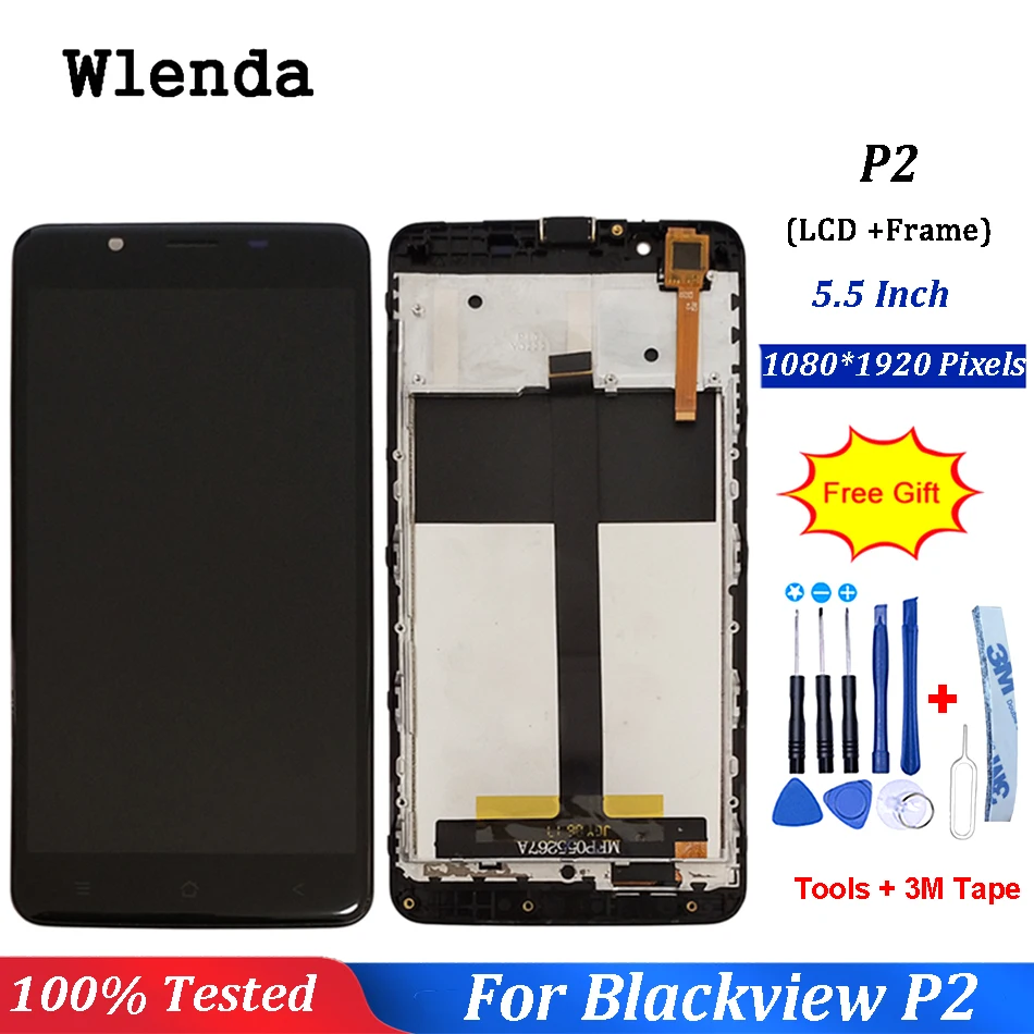 

For 5.5" Blackview P2 P2 lite LCD Screen Display+Touch Screen Digitizer Sensor Glass Assembly Replacement+Frame Assembly +tools