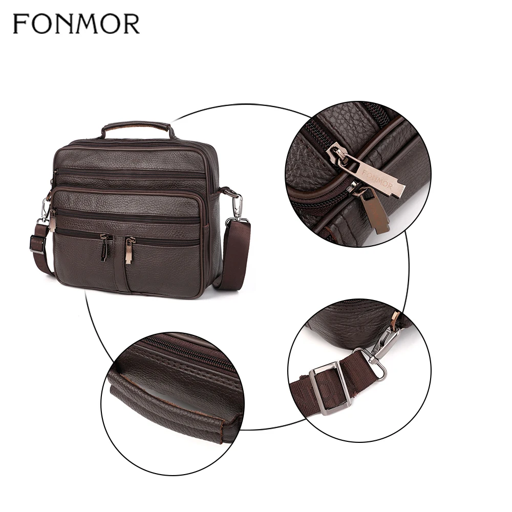 Tanie Fonmor prawdziwej skórzana teczka mężczyzna na laptopa torba na zakupy ze skóry wołowej dla mężczyzn Messenger torby na ramię biznes torba Crossbody wielu kieszeń zapinana na zamek