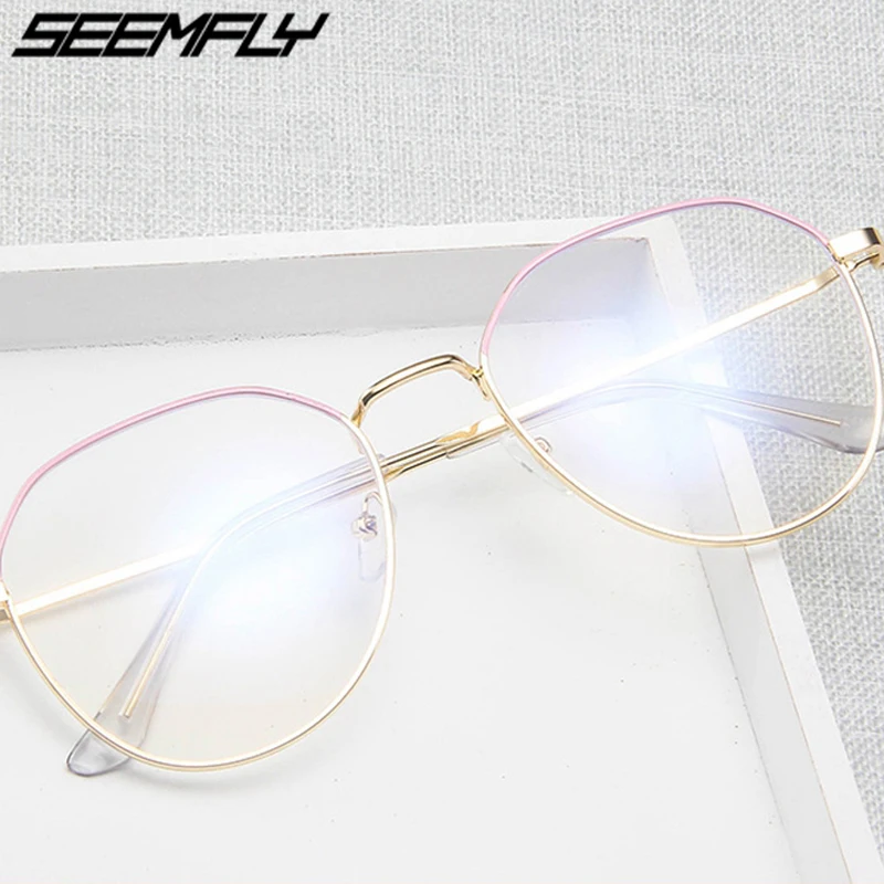 

Seemfly Polygon Metal Anti Blue Light Blocking Glasses Frame Men Women Computer Games Goggles Eyeglasses Optical Spectacle Frame
