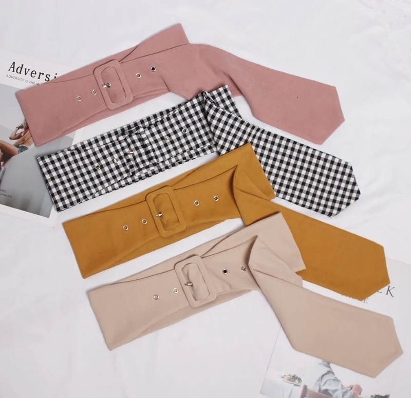 [EAM] New Autumn Winter Cotton Material Personality Square Buckle Extra Wide Simple Belt Women Fashion Tide All-match JY760