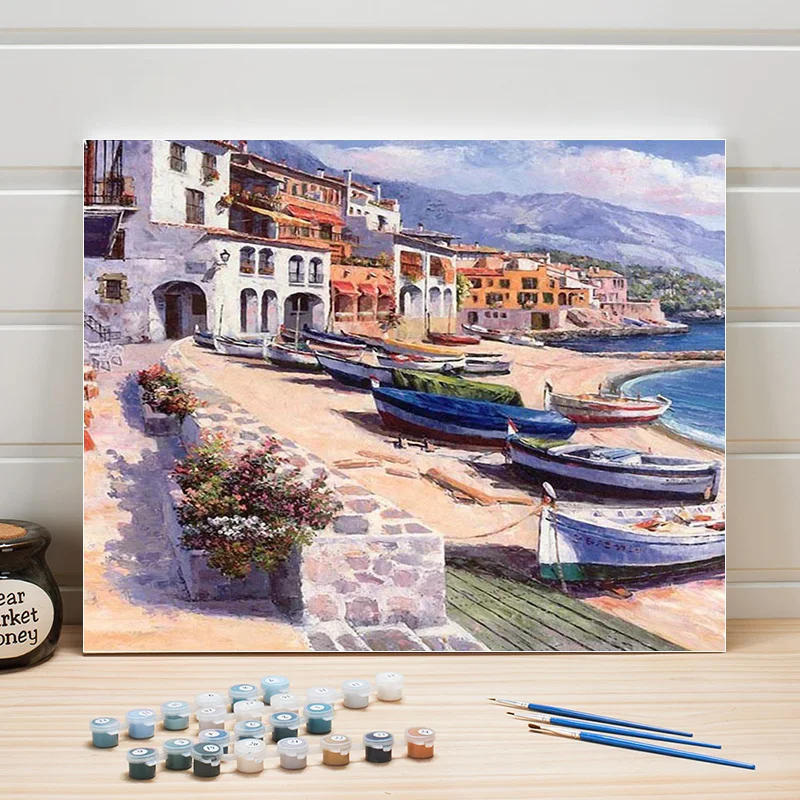 

Town Harbor Scenery Pictures Drawing By Numbers Acrylics Paints Canvas Paintings 40×50 Hand-painted Wall Arts For Bedroom Adult