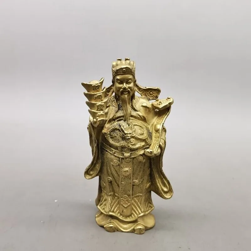 

Chinese Brass Copper Recruit Money Jinbao Mythology Figure Ruyi God of Wealth Carved Statues et Sculptures Collection Ornaments