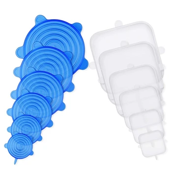 

12 PCS Round and Square Sizes Silicone Lids Covers Stretch Silicone Lids Covers Silicone Lids Food Bowl Covers, Reusable Food Sa