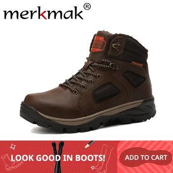 

Merkmak Winter Men Boots Casual Keep Warm Snow Boot Non-slip Lace-up High Top Ankle Booties Fashion Big Size Winter Walking Shoe