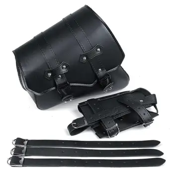 

Right Left Universal PU leather Motorcycle Side SaddleBag Luggage Bags Bottle Holder Fork Tool Pouch Black