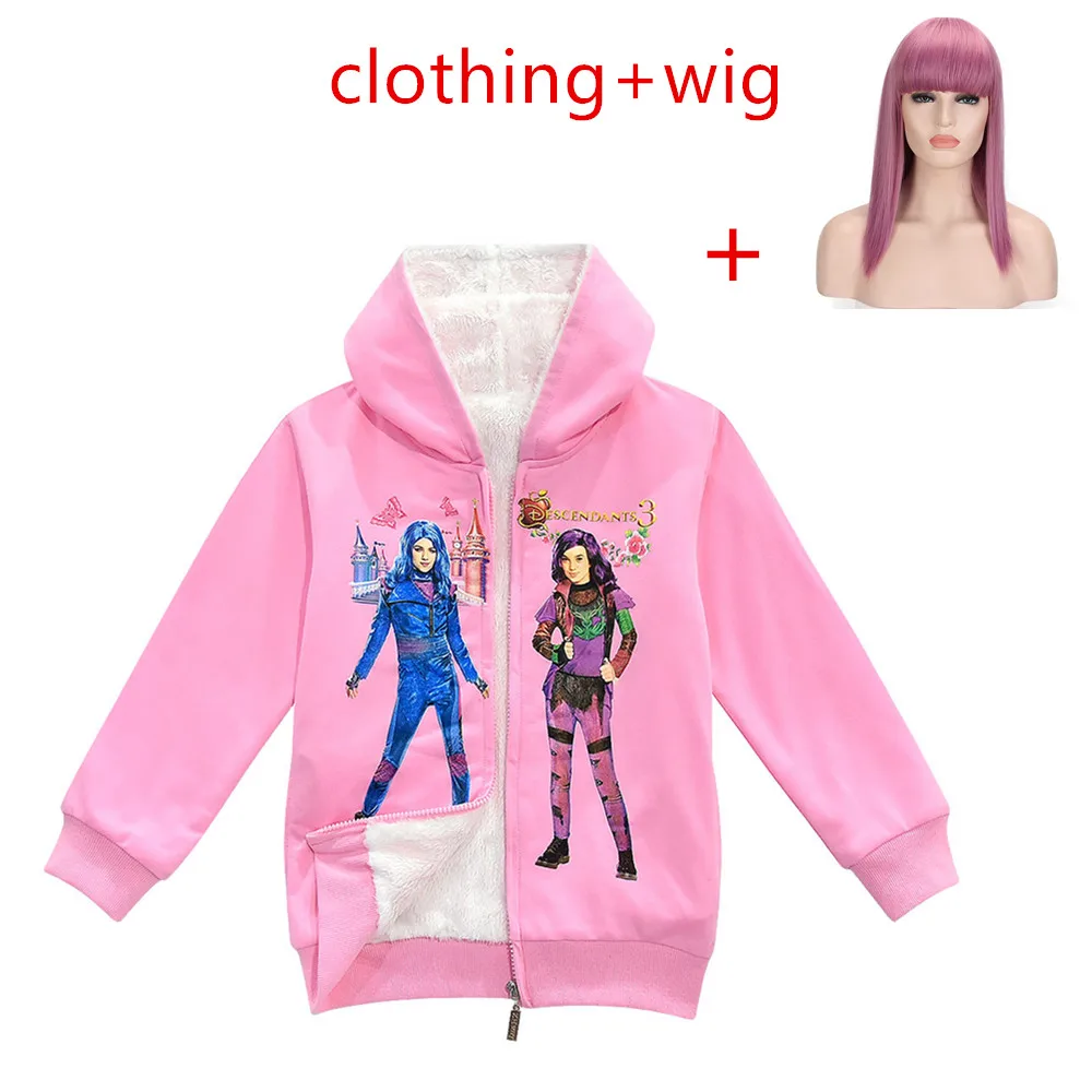 1817 rose red-wig Descendants 3 mal Halloween Costume for Kids Baby Girls Sweatshirts Winter Spring Autumn Child Hoodies Long Sleeves Sweater+wig - Цвет: 1817 rose red-wig