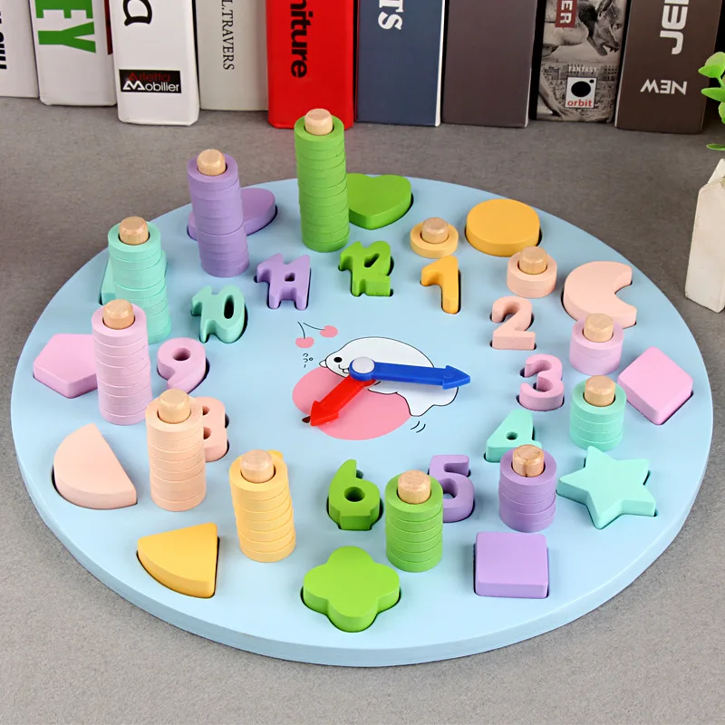 

Clock Numbers Board Children Early Childhood Educational Toy 2-3-5-Year-Old Boy Shape Matching Cognitive with Numbers Building B