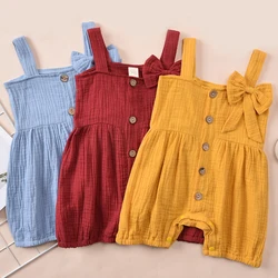 Barboteuse pour nouveau né fille de 0 à 12 mois, nœud solide, simple boutonnage, combinaisons sans bretelles 