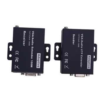 

330Ft VGA + 1080P Stereo Audio + USB Signal KVM Extender over Cat5 Cat5E Cat6 RJ45 Cable No Delay Loss VGA Transmitter(EU Plug)