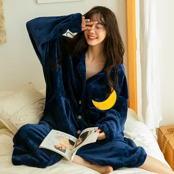 

Women 2019 Nightdress Winter And Autumn Thickening Loose Comfortable Mid-Calf Pajamas Nightdress
