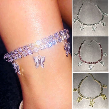 

Rhinestone Butterfly Pendant Anklet Shiny Foot Jewelry for Women and Girls MSU88