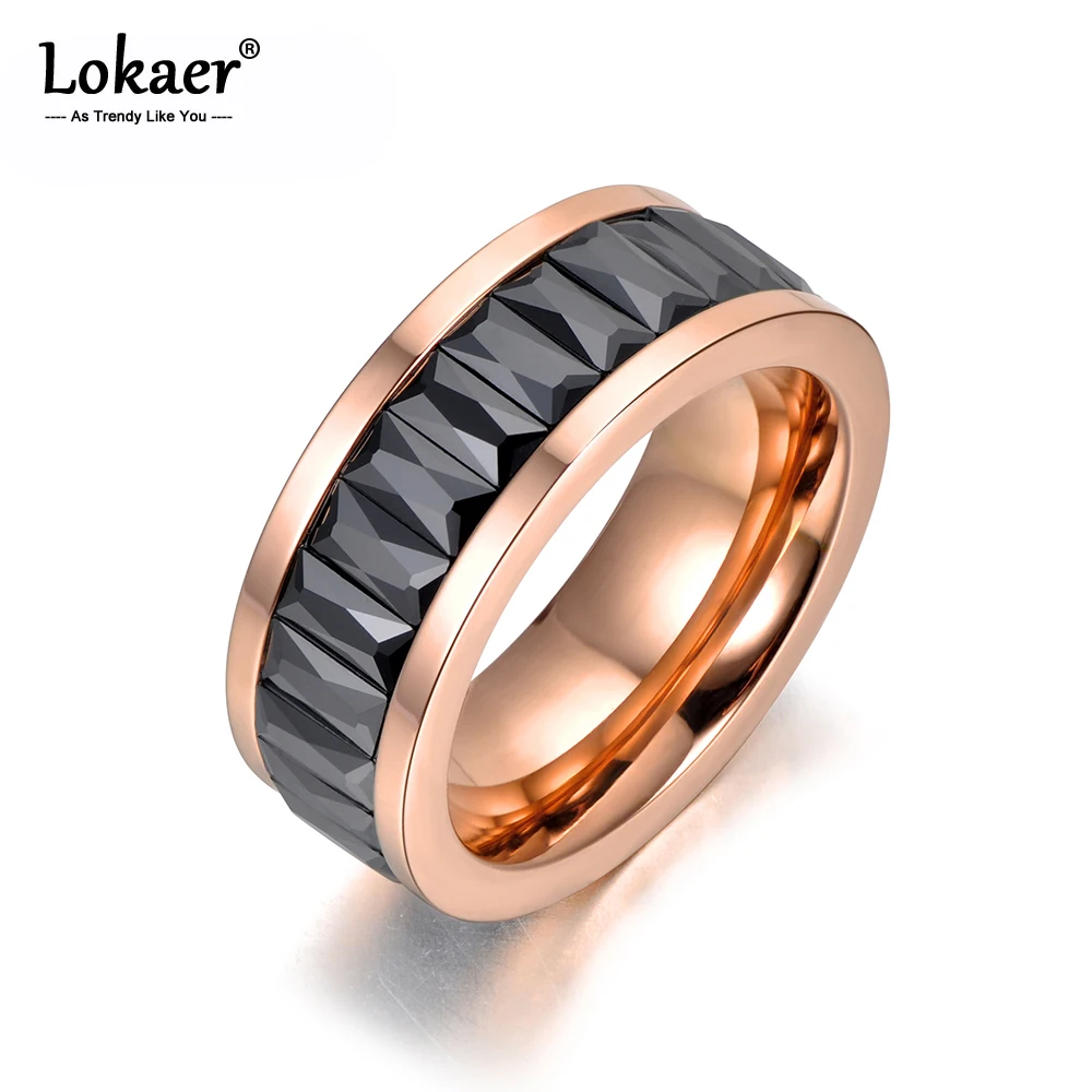 Lokaer модные черные/Прозрачные Свадебные кольца с фианитами для женщин стразы из нержавеющей стали