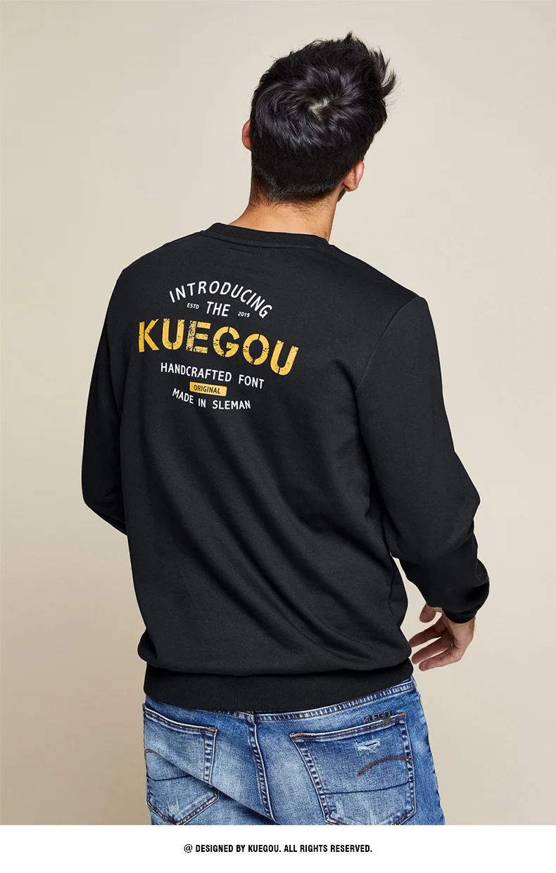 KUEGOU осень хлопок принт белый черный толстовки Мужская мода Японская уличная одежда хип-хоп Мужская одежда размера плюс 2232