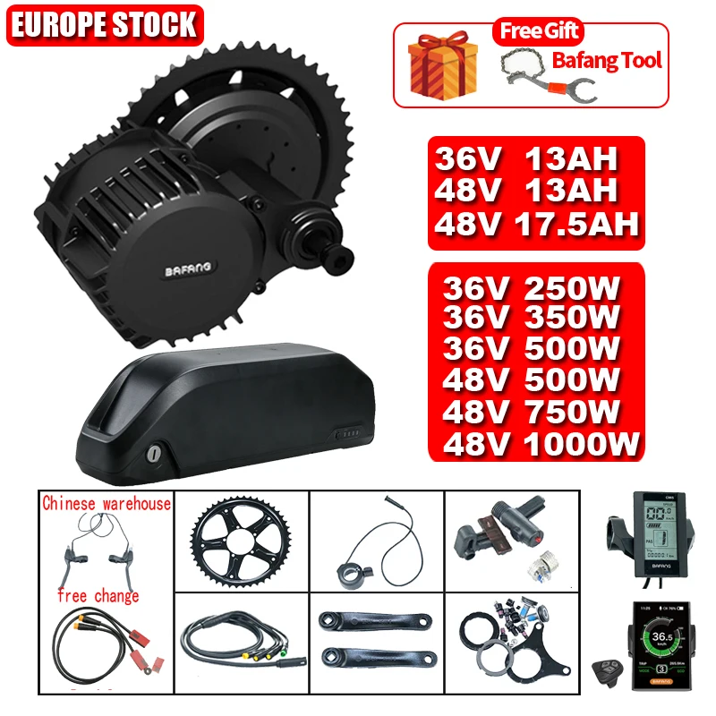 Bafang Motor 48V 500/750/1000w BBS02 BBSHD Electric Bicycle Conversion Kit with Battery 36v 13/17.5ah Ebike Engine BBS01 |