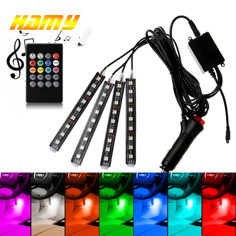 Tira de luces LED RGB con control remoto por voz para coche, diseño Interior, decorativa, Ambiental dinámico