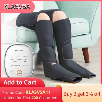 

KLASVSA Leg Air Compression Massager Heated for Foot and Calf Thigh Circulation with Handheld Controller 2 Modes 3 Intensities