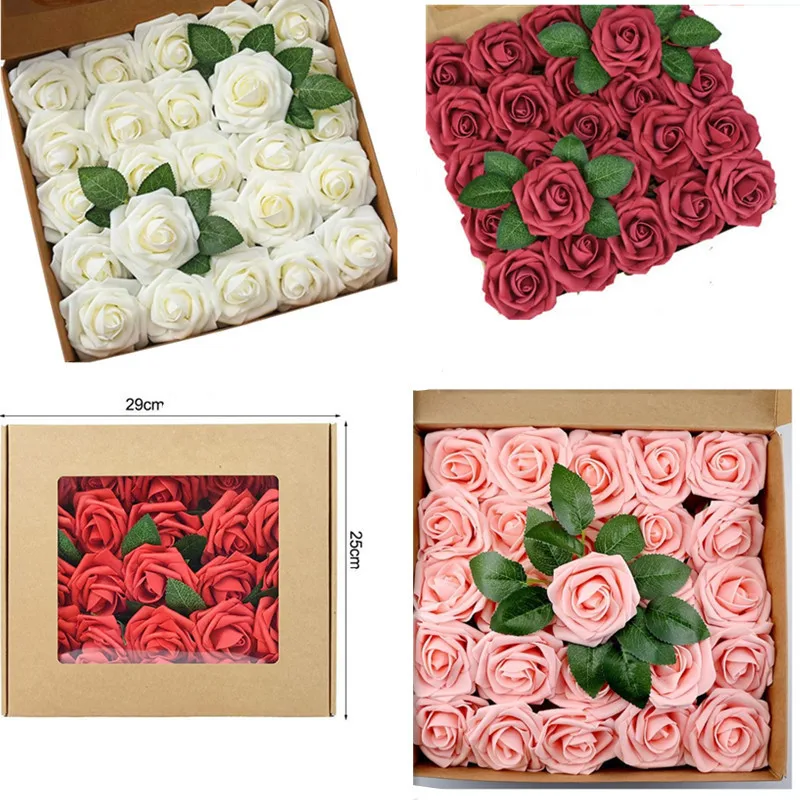 Реалистичные румяна шелковая ткань искусственные розы с стеблями 25 шт. для