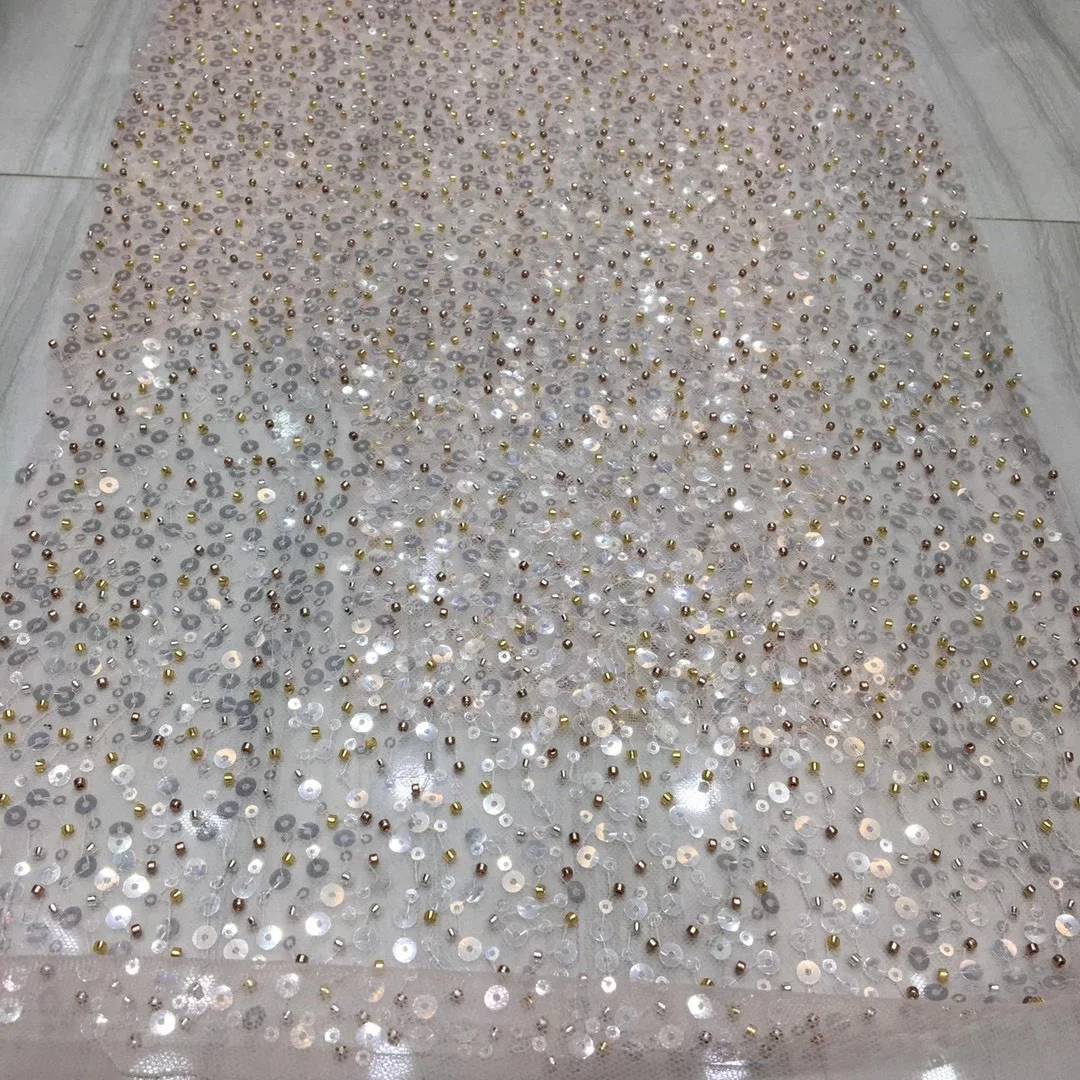 

African Sequin Tulle Mesh Lace Fabric 2021 High Quality Lace Nigeria Mesh Lace Fabric For Women's Party Wedding XX4576