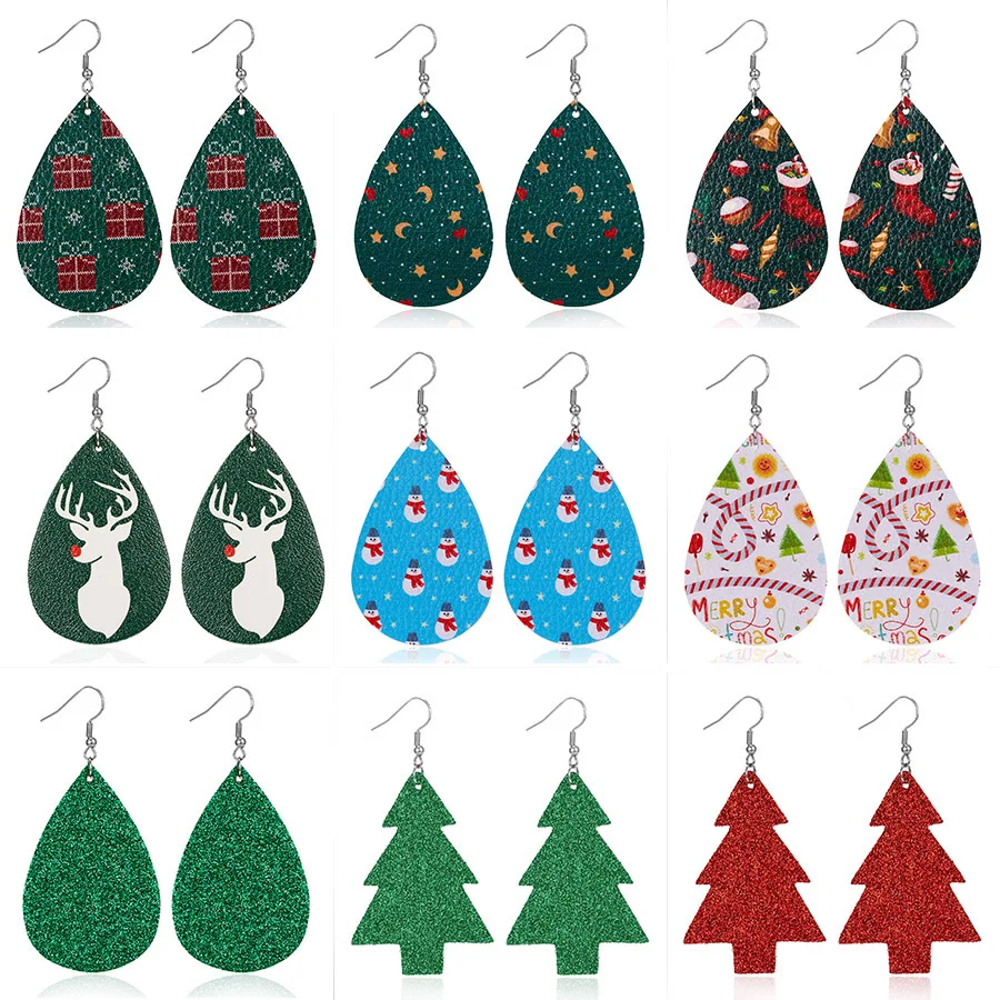 

Christmas Leather Earrings for Women New Water Drop Earring Multicolor Dangle Earings Festival Fashion Jewelry Ear Accessories
