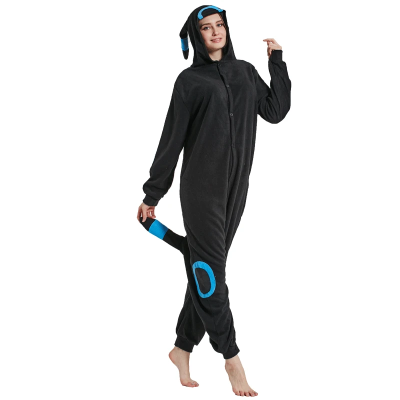 Кигуруми мультфильм Onesie покемон косплей Umbreon пижамы для девочек и женщин взрослых Черный пижамы вечерние комбинезон зимний комбинезон для сна XL