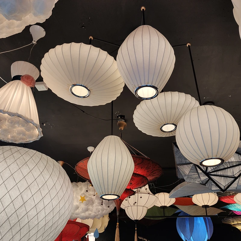 

Chinese Silk LED Pendant Light Lighting Lantern LED Pendant Lamp Cafe Living Room Loft Restaurant Kitchen Decor Light Fixtures