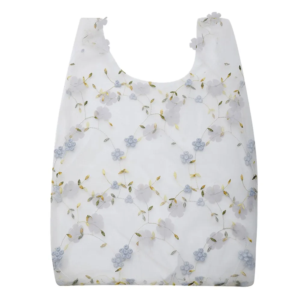 2020 Casual Tote Flower Embroidery Handbags for Women Transparent Mesh Shopper Bag Lady Hand Bags Bolsos Mujer Sac A Main Femme
