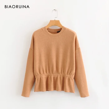 

BIAORUINA Women's Basic Solid Slim Stretchy Waist O-neck Knitted Sweater Female Loose Casual All-match Pullovers New Arrival