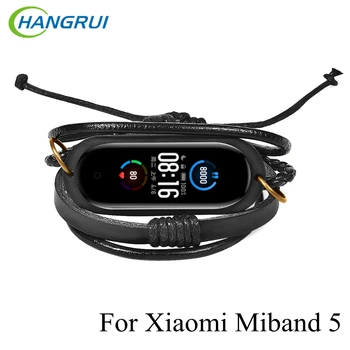 

For Xiaomi Mi Band 5 Replacement Braided Strap Leather Wrist Bracelet For Mi Band 5 Handmade Braided Watchbands M5 Wristbands
