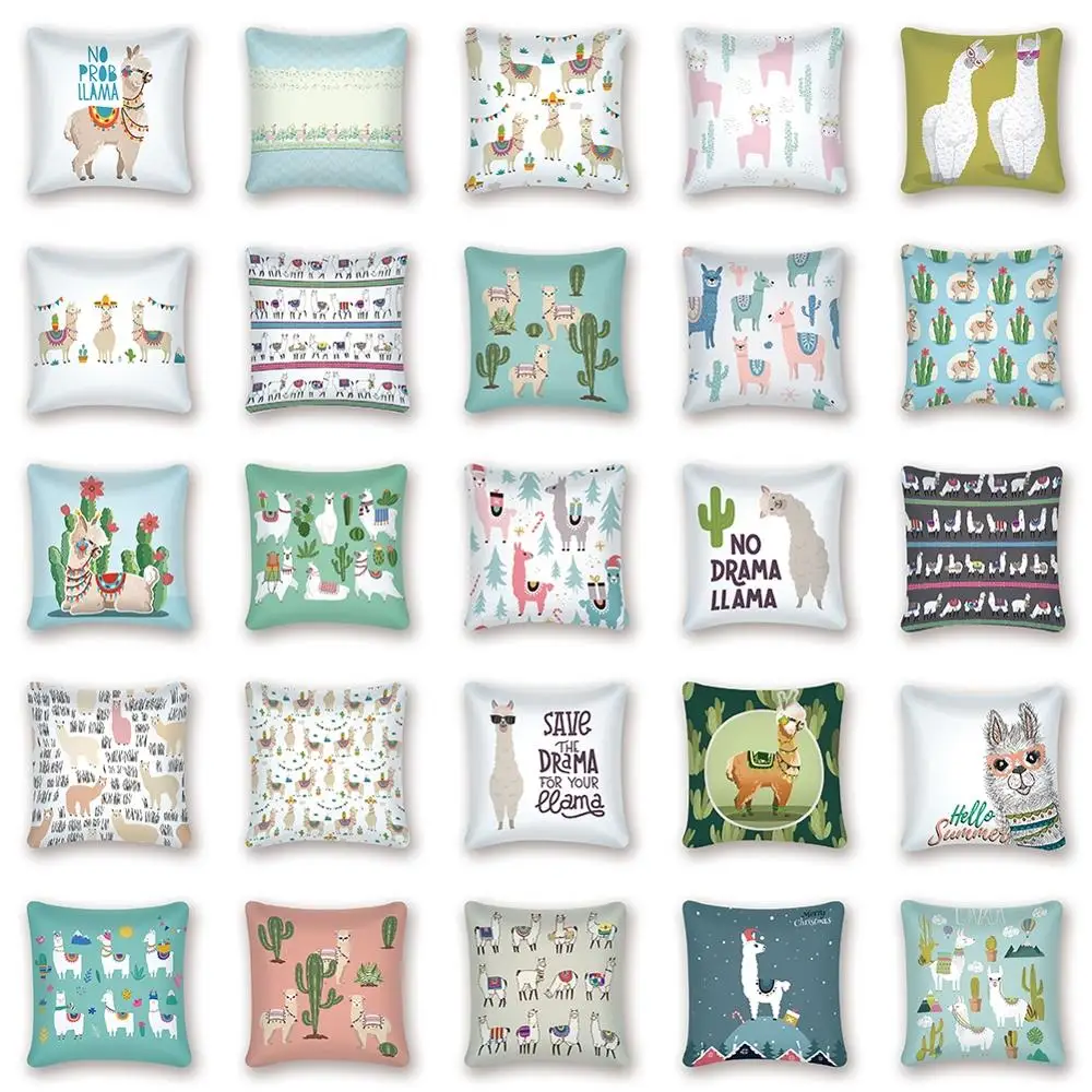 

18" Cute Animal Cactus Alpaca Pillow Case Lovely Children's Gifts Sofa Bedroom Soft Cushion Cover Home Decorative Pillowcase