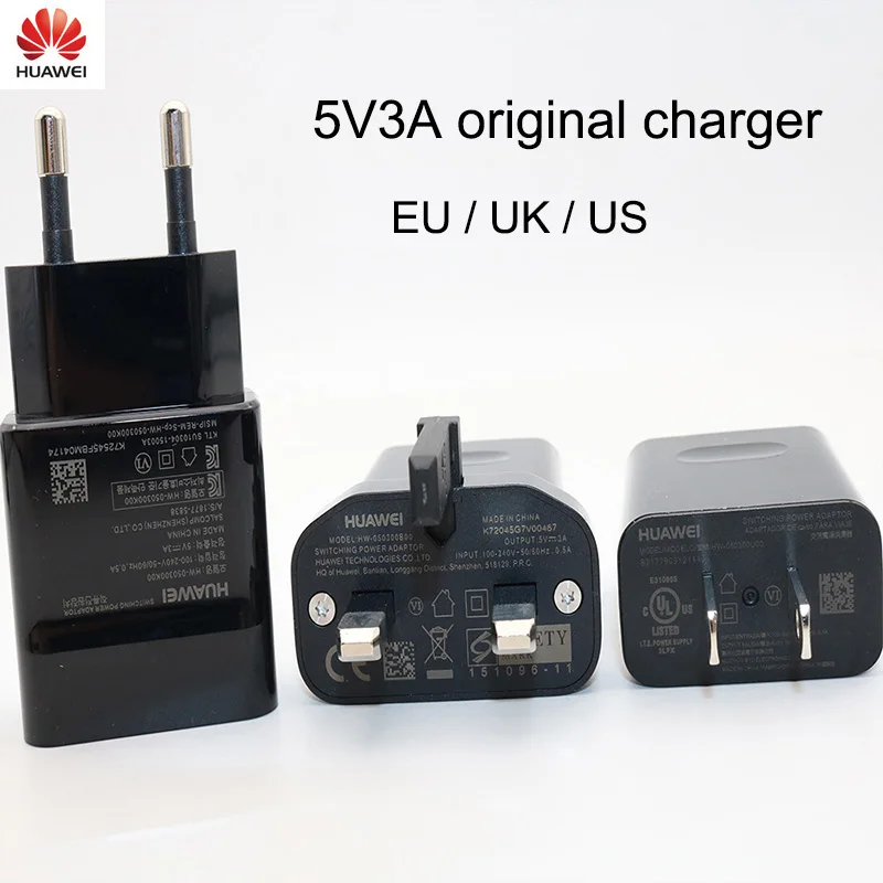 Оригинальное быстрое зарядное устройство huawei EU US UK 5V3A, адаптер быстрой зарядки, двойной кабель type c для huawei Honor 9 nova 2 3 3e 4 5e p20 lite