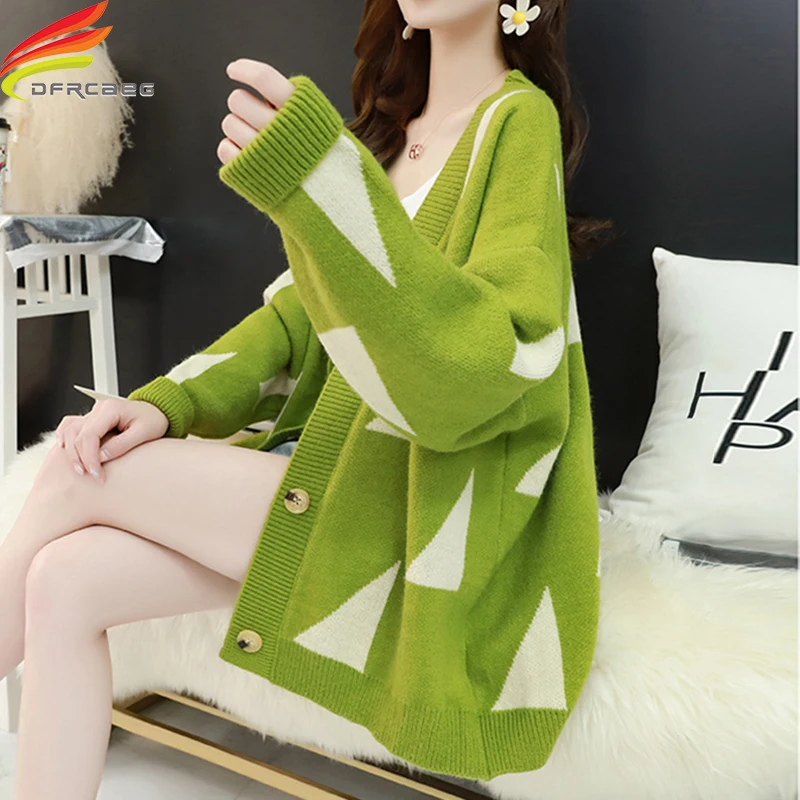 

New 2020 Women's Sweaters Autumn Winter Casual Long V-Neck Cardigans Single Button Cardigan Women Long Sleeve Loose Sweater