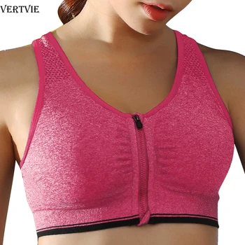 

Women Zipper Sports Bras Plus Size 5XL Wirefree Padded Push Up Tops Lady Girls Breathable Fitness Run Gym Yoga Vest Tops