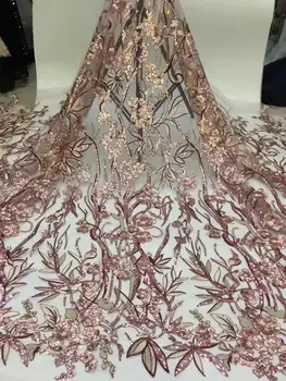 

2019 New Design African Lace Fabric High Quality French Nigerian 3 D Flowers Embroidered Tulle Lace Fabric With Sequins Dress